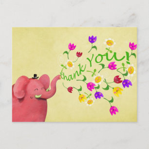 Postal Un elefante rosado lindo gracias