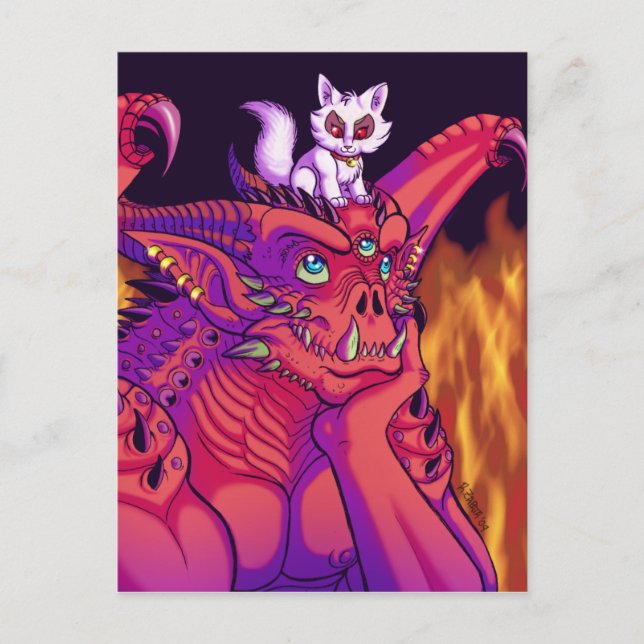 Postal Un estilo de gárgola y su mascota (Anverso)