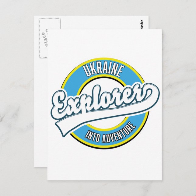 Postal Un explorador de Ucrania en un logo de aventura. (Anverso / Reverso)