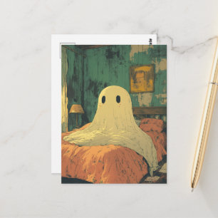Postal Un fantasma adorable en la cama