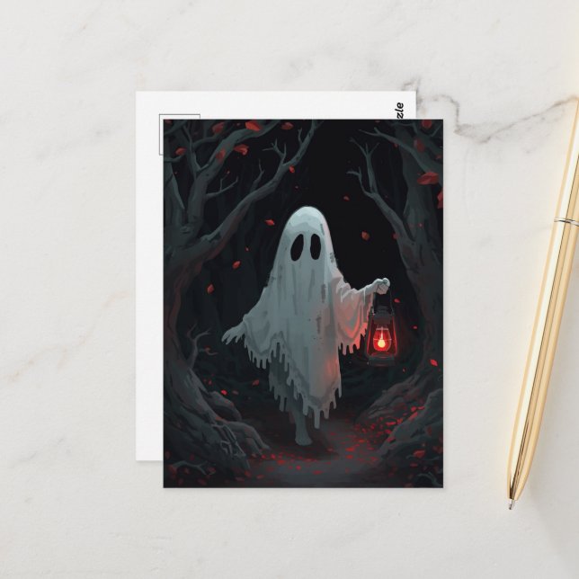 Postal Un fantasma blanco que sostiene una linterna roja  (Anverso/Reverso In Situ)