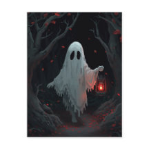 Un fantasma blanco que sostiene una linterna roja 