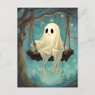 Postal Un fantasma lindo en un columpio