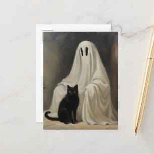 Postal Un fantasma y un gato negro