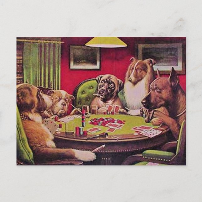 Postal Un farol audaz, perros jugando póquer, (Anverso)
