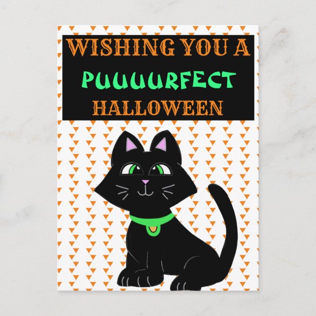 Postal Un felino negro feliz Halloween (Anverso)