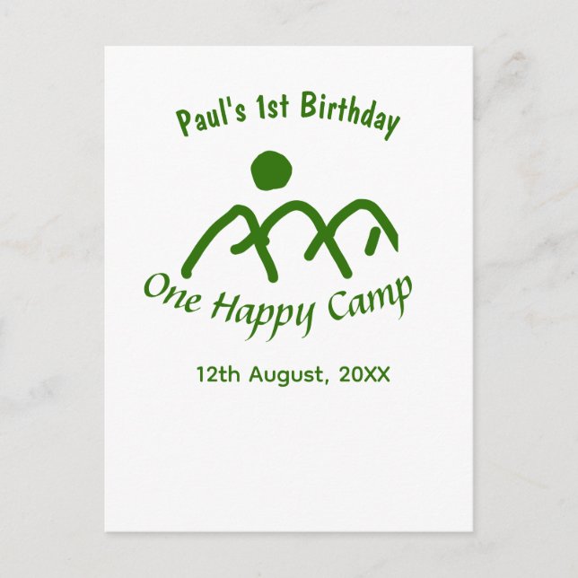 Postal Un feliz campamento sol verde montaña cumpleaños 1 (Anverso)