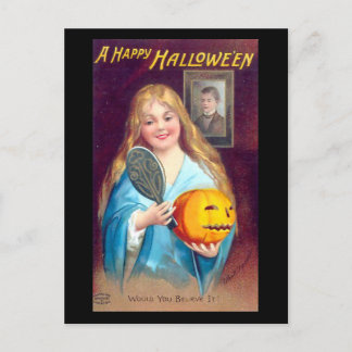 Postal Un feliz Chica de Halloween cepillado de cabello