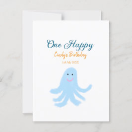Postal Un feliz pulpo azul bajo el mar cumpleaños 