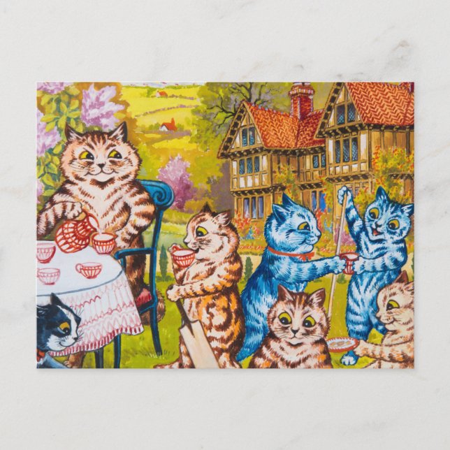 Postal Un Fiesta de té de verano por Louis Wain (Anverso)