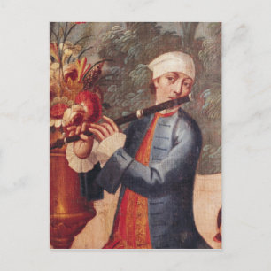 Postal Un flautista, detalle de una pantalla