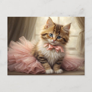 Postal Un gatito de mesa lindo con un tutu rosado