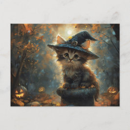 Postal Un gatito lindo vistiendo a un Gorra de brujas