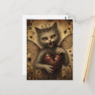 Postal Un gatito vampiro con un corazón con púas roto