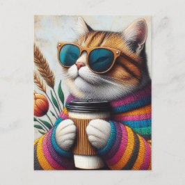 Postal Un Gato Adorable Con Un Café