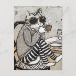 Postal Un Gato Adorable Con Un Café Encámbtico