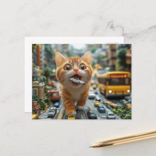 Postal Un Gato Adorable De Ginger Come Un Coche