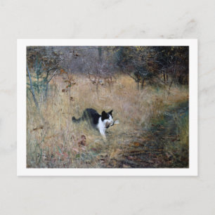 Postal Un gato atrapó un pájaro, Bruno Liljefors