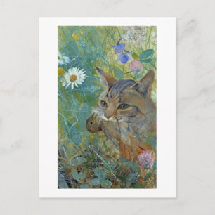 Postal Un gato atrapó un pájaro, Bruno Liljefors