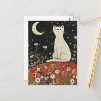 Postal Un gato blanco adorable arte popular