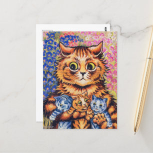 Postal Un gato con sus gatitos por Louis Wain