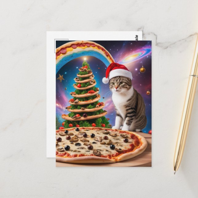 Postal Un gato de pizza de Navidades divertidos (Anverso/Reverso In Situ)