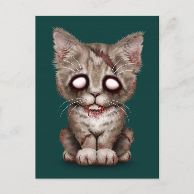 Postal Un gato gatito zombie con azul Verde azulado (Anverso)