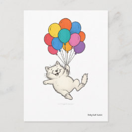 Postal Un gato lindo con globos coloridos