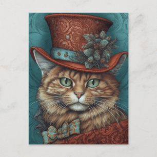 Postal Un gato lindo con un tófilo rojo