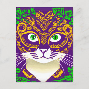 Postal Un gato lindo con una máscara de gas mardi