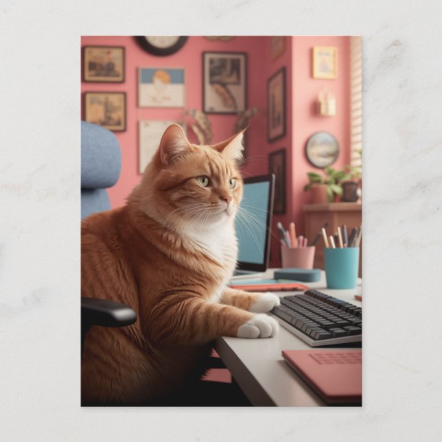 Postal Un gato lindo en el trabajo (Anverso)