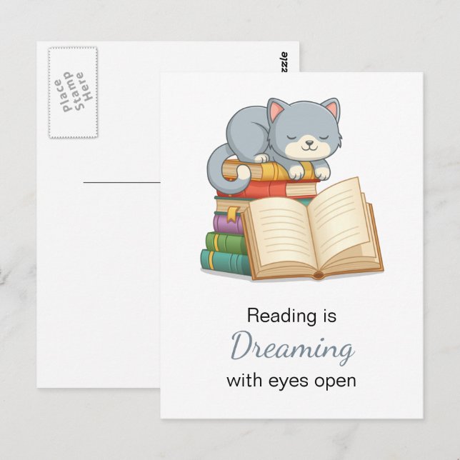 Postal Un gato lindo encima de una cita de lectura de la  (Anverso / Reverso)
