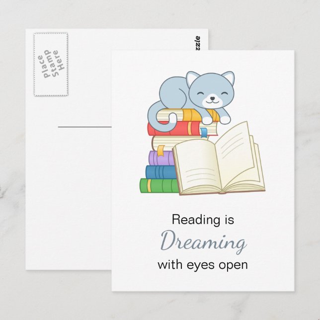 Postal Un gato lindo encima de una cita de lectura de la  (Anverso / Reverso)