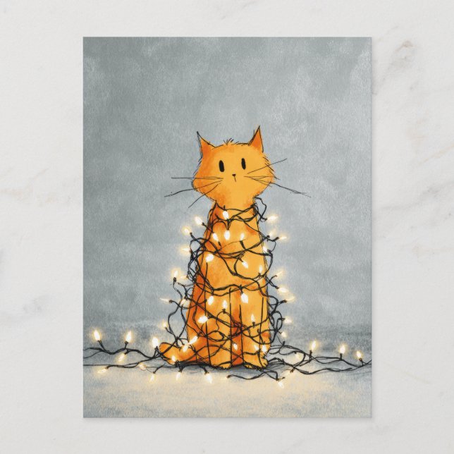 Postal Un gato lindo envuelto por Navidades divertidos qu (Anverso)