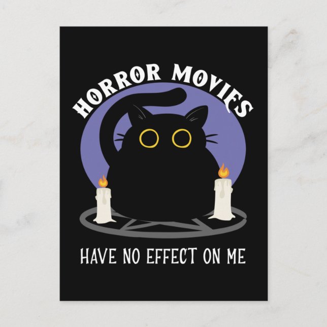 Postal Un gato negro gracioso ama la película del terror (Anverso)