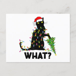 Postal Un gato negro gracioso que presiona el árbol de Na