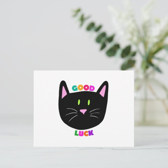 Postal Un gato negro lindo, una buena suerte, una letra c (Anverso de pie)