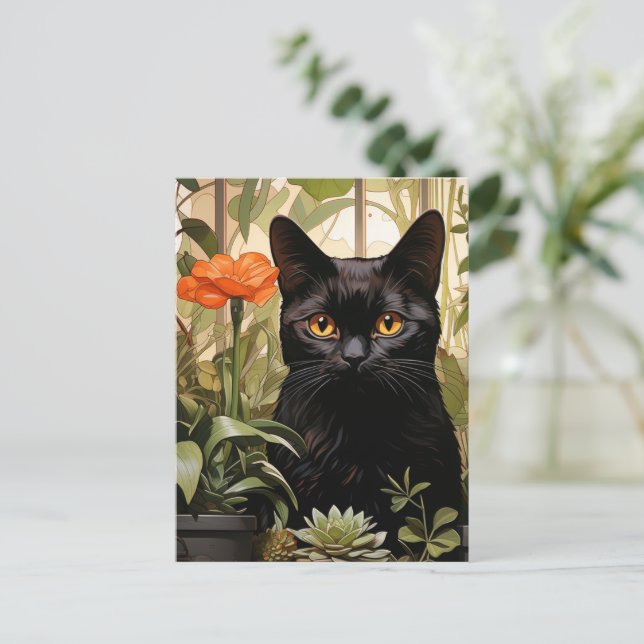 Postal Un gato negro muy lindo (Anverso de pie)