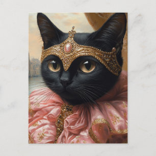 Postal Un gato negro real en rosa y oro