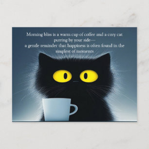 Postal Un gato negro y una taza cálida