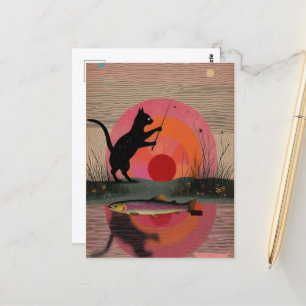 Postal Un gato pescador