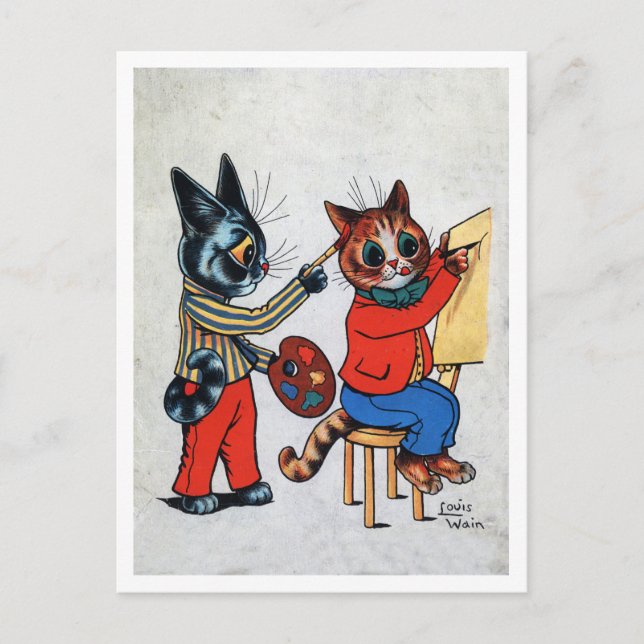 Postal Un gato pintor, Louis Wain (Anverso)