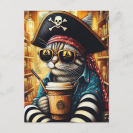 Postal Un Gato Pirata Adorable Con Café