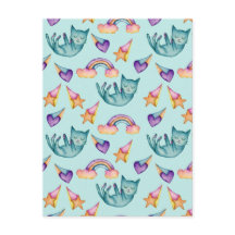 Un gato soñado flotando en el patrón de acuarela d