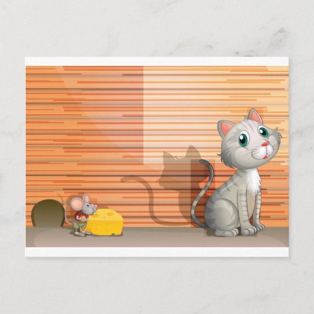 Postal Un gato y una rata con queso (Anverso)