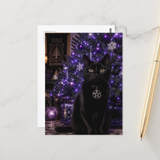 Postal Un gato Yule negro (Anverso/Reverso In Situ)