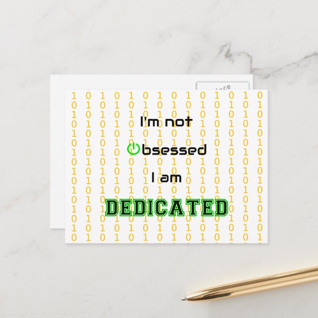 Postal Un geek gracioso dedicado a no obsesionarse con la (Anverso/Reverso In Situ)