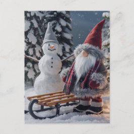 Postal Un gnomo lindo vestido de Santa con un trenzado