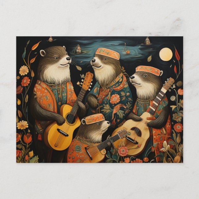 Postal Un gracioso cuarteto de adorables músicos de nutri (Anverso)