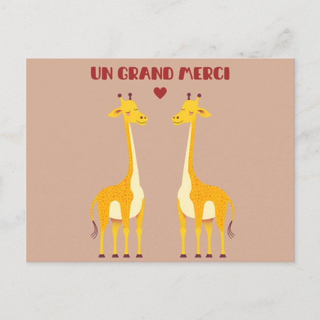 Postal Un grand merci - giraffe (Anverso)